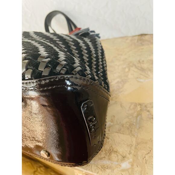 Cole Haan black Genevieve woven leather triangle shape shoulder bag - Picture 8 of 9